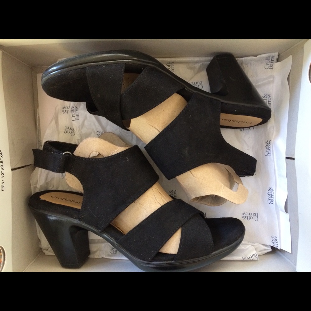 Dressy Black  Mid Heel textile Sandals 7.5 M